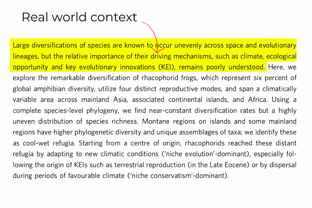 Explanation of the real world context in journal article abstracts.